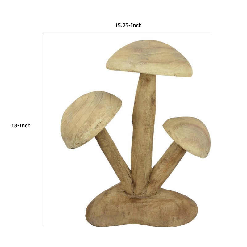 Benjara Sarah Outdoor Accent Decor- 3 Mushroom Sculpture- Natural Brown Resin