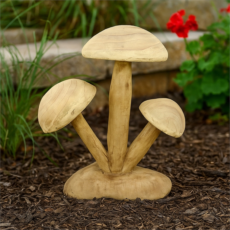 Benjara Sarah Outdoor Accent Decor- 3 Mushroom Sculpture- Natural Brown Resin