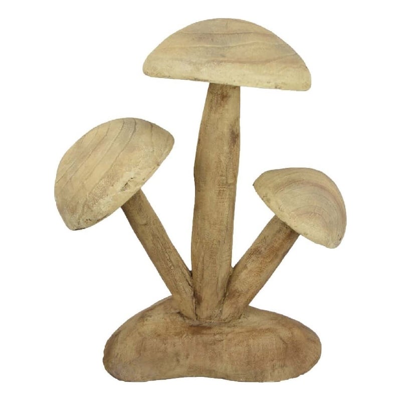 Benjara Sarah Outdoor Accent Decor- 3 Mushroom Sculpture- Natural Brown Resin