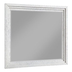 Benjara 38&quot Leva Dresser Mirror- Distressed White Wood- Beveled Glass