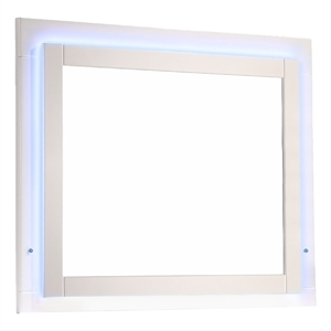 Benjara 37&quot Sok LED Dresser Mirror- White High Gloss Finish- Rectangular