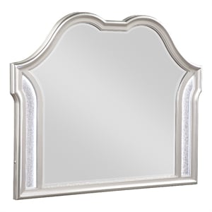 Benjara 40&quot Nive Dresser Mirror- Silver Wood Frame- Double Arch Top