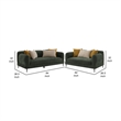 Benjara Dija 2pc Sofa Set with 7 Throw Pillows- Slim Metal Legs- Green Chenille