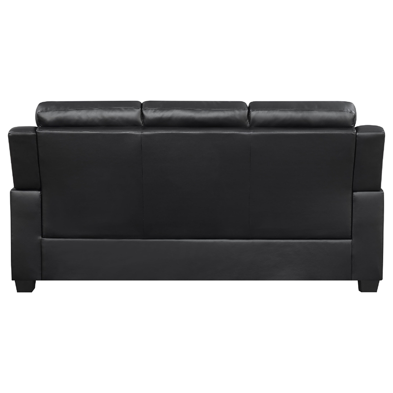 Benjara Finie 2 Piece Sofa and Loveseat Set- Black Faux Leather- Soft Foam