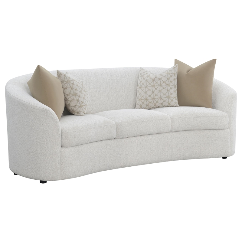 Benjara Tia 2pc Living Room Sofa Set with 6 Accent Pillows- White Boucle