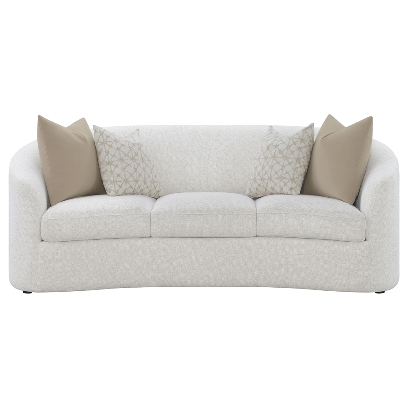 Benjara Tia 2pc Living Room Sofa Set with 6 Accent Pillows- White Boucle