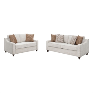 Benjara Kristy 2pc Modern Sofa Set- Sloped Track Arms- Beige Chenille