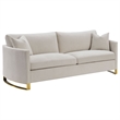Benjara Lizzy 2pc Sofa and Loveseat Living Room Set- 4 Pillows- Beige Velvet