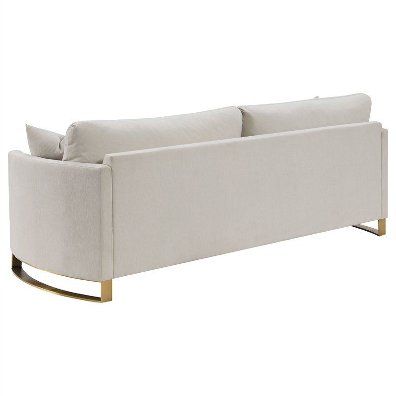 Benjara Lizzy 2pc Sofa and Loveseat Living Room Set- 4 Pillows- Beige Velvet