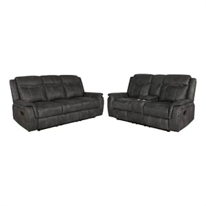 Benjara Tom 2pc Manual Reclining Sofa and Loveseat Set- Black Microfiber