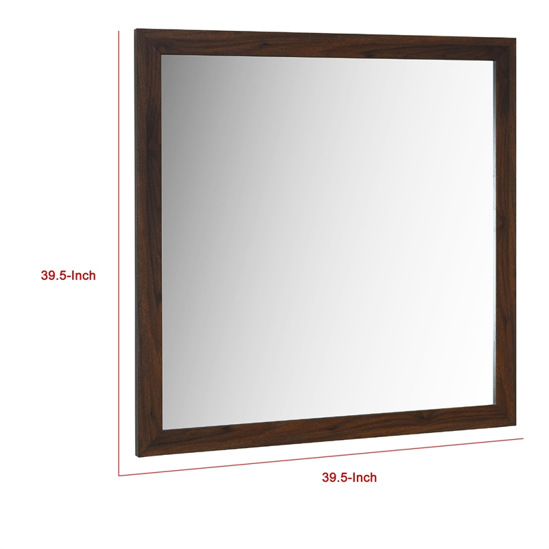 Benjara Yels Dresser Mirror- Squared Corners- Flat Glass Design- Brown Wood