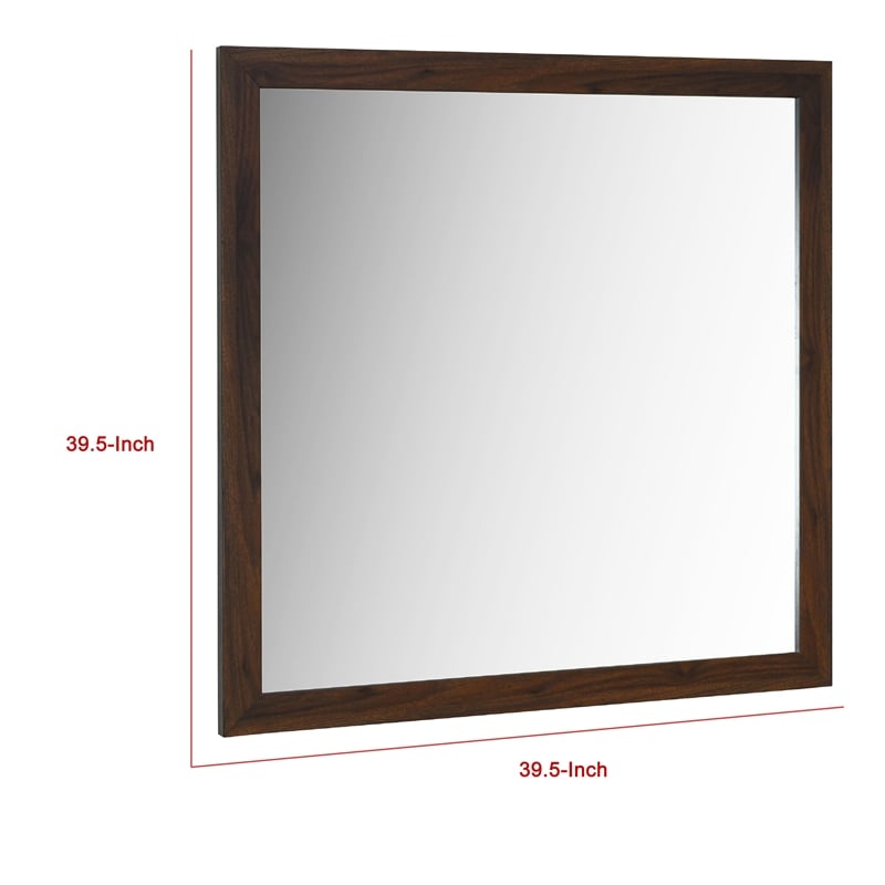 Benjara Yels Dresser Mirror- Squared Corners- Flat Glass Design- Brown Wood