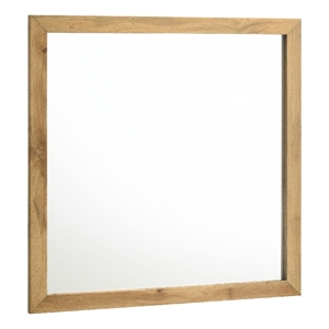 Benjara Wemy Rectangular Dresser Mirror- Flat Glass Design- Natural Pine Wood
