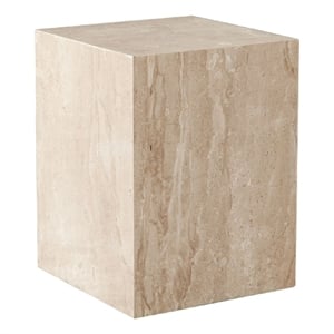 Benjara Rey Side End Table- 15&quot Square Natural Beige Marble Pedestal