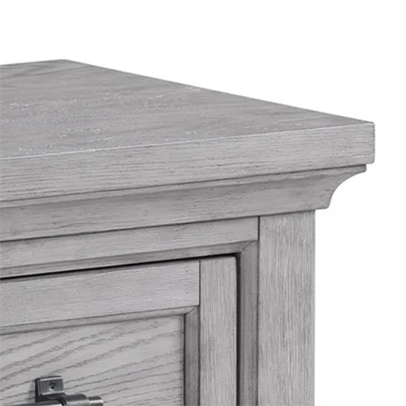 Benjara Bix Nightstand- 2 Dovetail Drawers- Bronze Handles- Light Gray