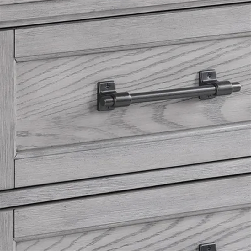 Benjara Bix Nightstand- 2 Dovetail Drawers- Bronze Handles- Light Gray