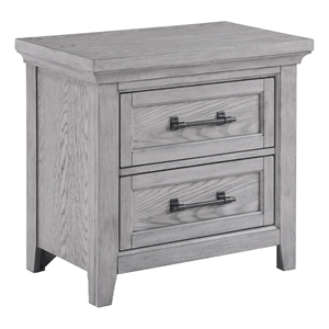 Benjara Bix Nightstand- 2 Dovetail Drawers- Bronze Handles- Light Gray
