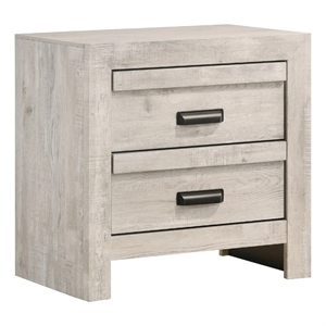 Benjara Velz Nightstand- 2 Drawers- Metal Finger Pull Handles- Weathered Beige