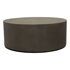 Benjara Viko Cocktail Coffee Table- 39&quot Natural Cement Gray Round Body