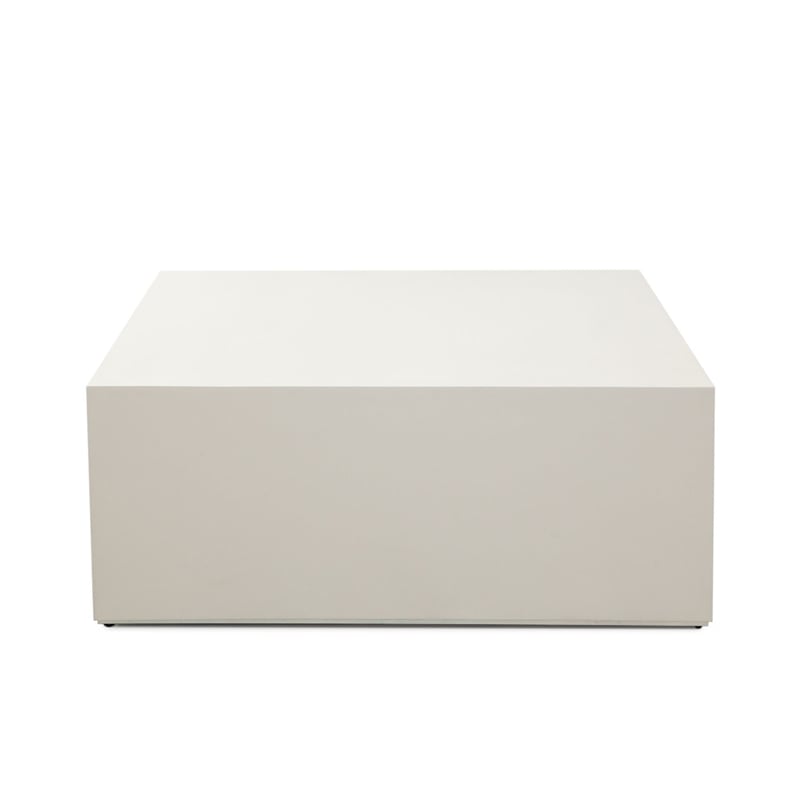 Benjara Viko Modern Square Coffee Table- White Wood Faux Concrete Finish- 39