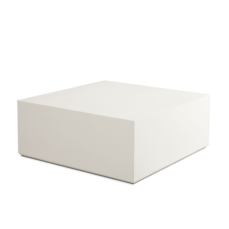 Benjara Viko Modern Square Coffee Table- White Wood Faux Concrete Finish- 39
