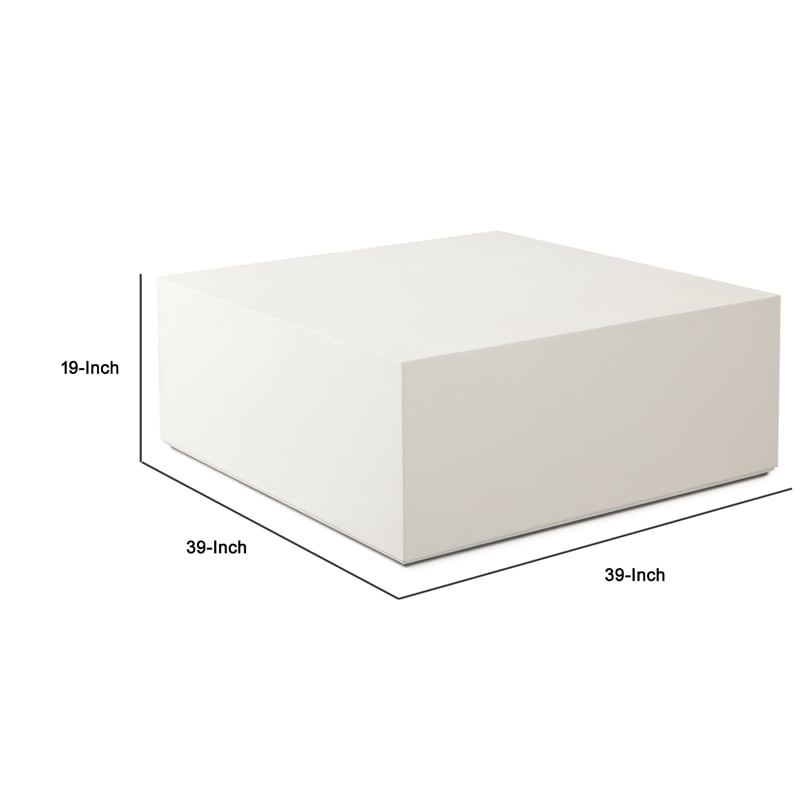 Benjara Viko Modern Square Coffee Table- White Wood Faux Concrete Finish- 39