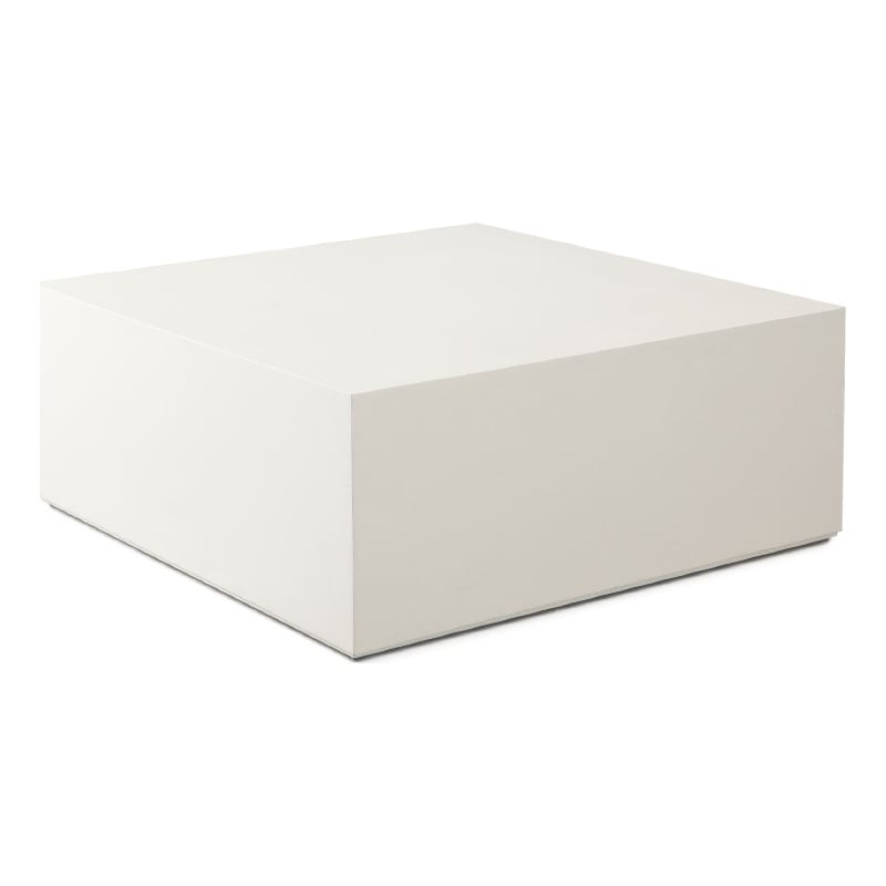 Benjara Viko Modern Square Coffee Table- White Wood Faux Concrete Finish- 39