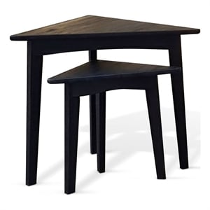 Benjara Liom Nesting Side Table Set of 2- Triangular Top- Black Solid Mindi Wood