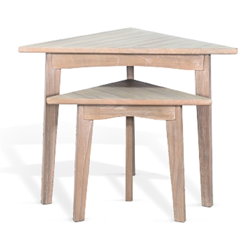 Benjara Liom Nesting Side Table Set of 2-Triangular Top-Natural Brown Mindi Wood