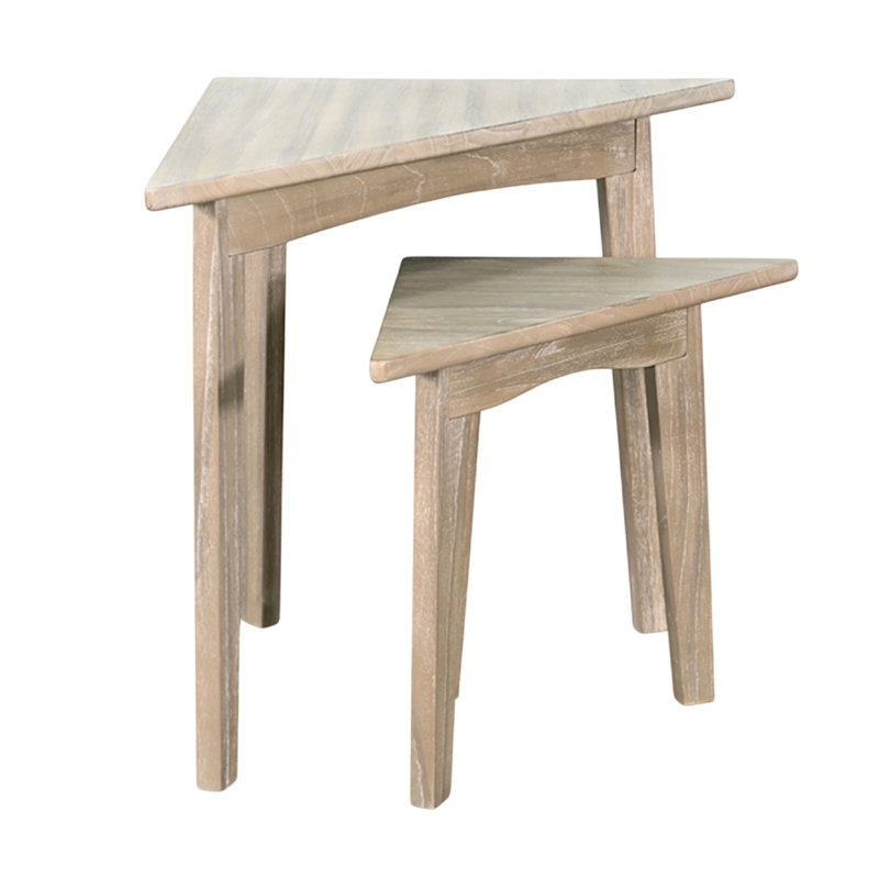 Benjara Liom Nesting Side Table Set of 2-Triangular Top-Natural Brown Mindi Wood