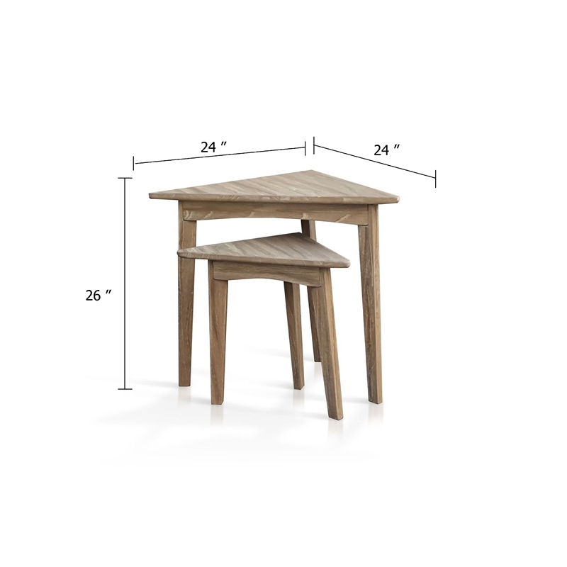 Benjara Liom Nesting Side Table Set of 2-Triangular Top-Natural Brown Mindi Wood