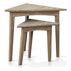 Benjara Liom Nesting Side Table Set of 2-Triangular Top-Natural Brown Mindi Wood