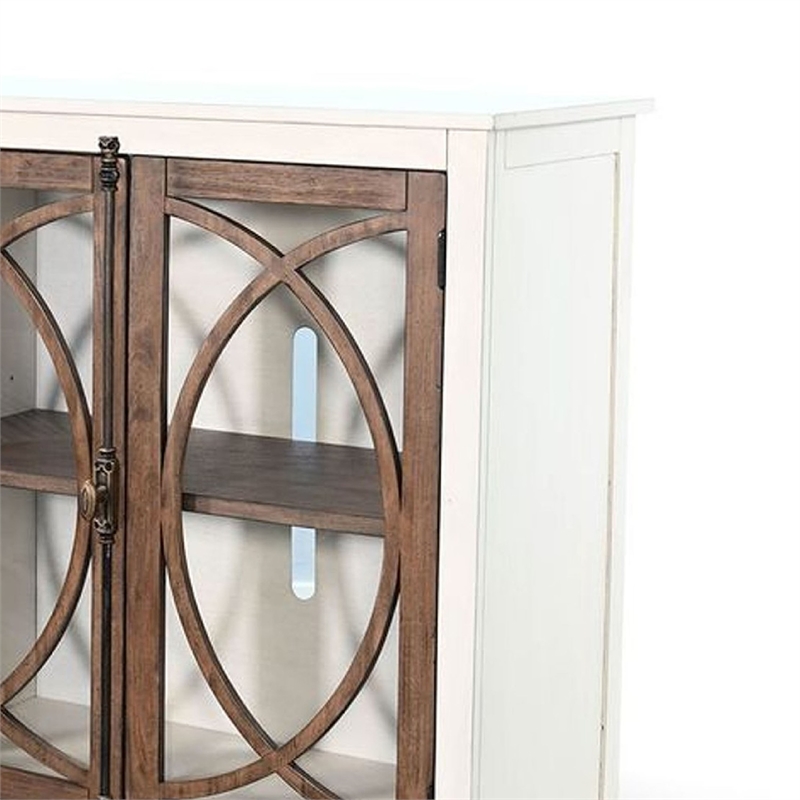 Benjara Camie TV Media Console w Glass Doors- 78 Inch- White Mahogany Wood
