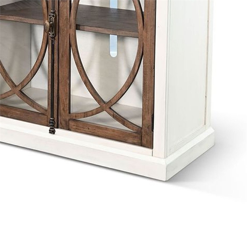 Benjara Camie TV Media Console w Glass Doors- 78 Inch- White Mahogany Wood