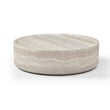 Benjara Cid Bena Large Coffee Table- Beige Travertine Sculptural Design- 43 Inch