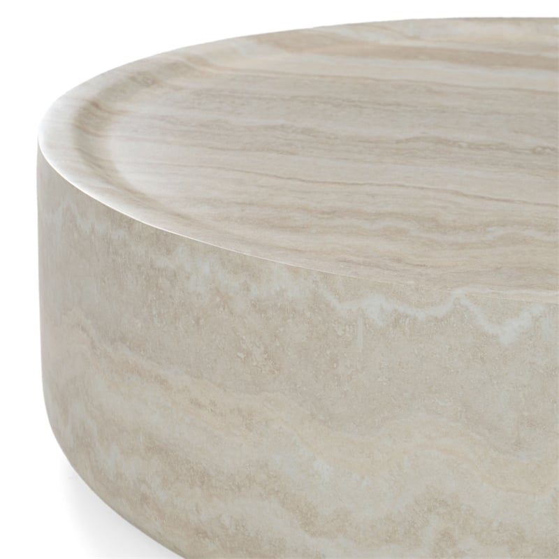 Benjara Cid Bena Large Coffee Table- Beige Travertine Sculptural Design- 43 Inch