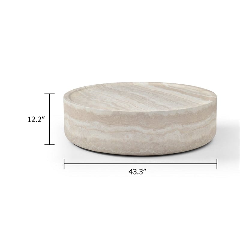 Benjara Cid Bena Large Coffee Table- Beige Travertine Sculptural Design- 43 Inch
