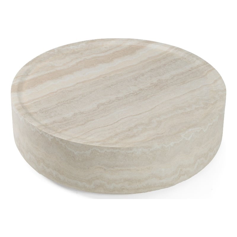 Benjara Cid Bena Large Coffee Table- Beige Travertine Sculptural Design- 43 Inch