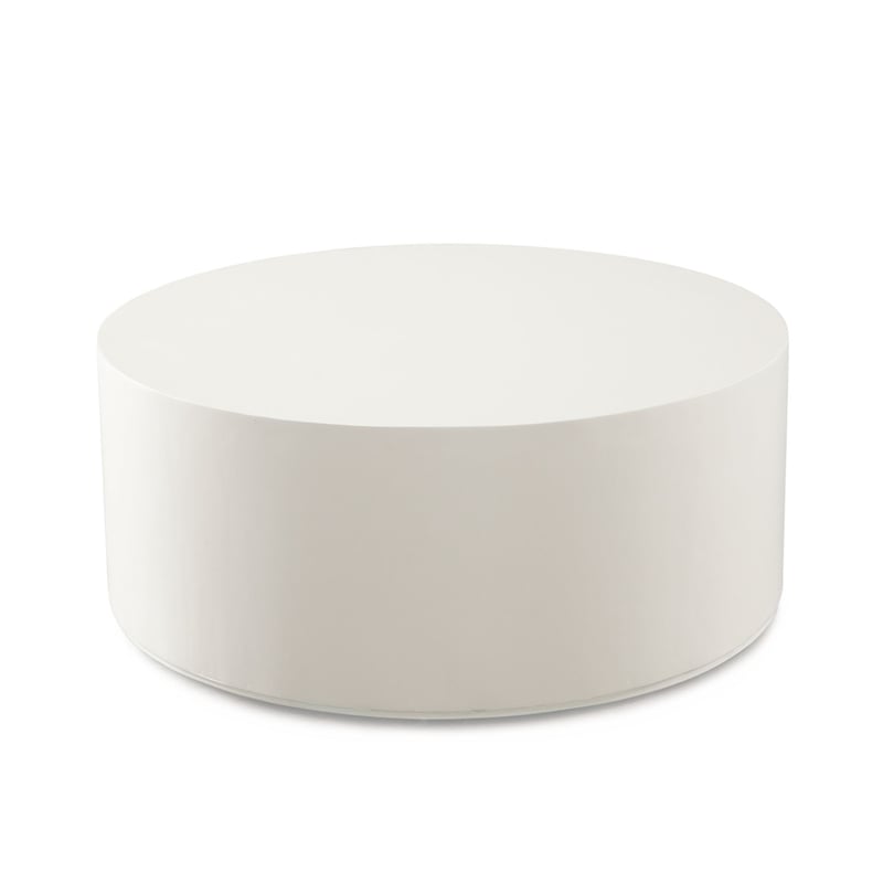 Benjara Viko Round Coffee Table- White Wood Faux Concrete Finish- 39 Inch