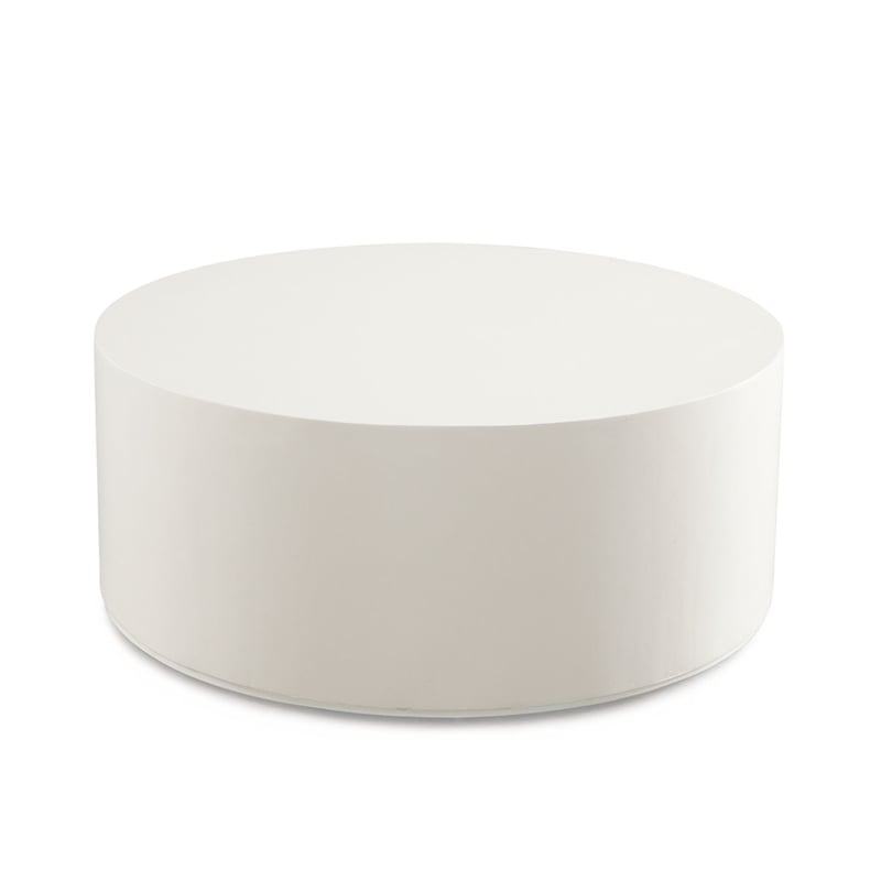 Benjara Viko Round Coffee Table- White Wood Faux Concrete Finish- 39 Inch