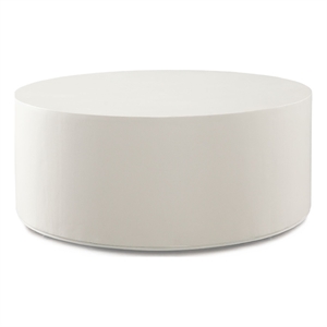 Benjara Viko Round Coffee Table- White Wood Faux Concrete Finish- 39 Inch