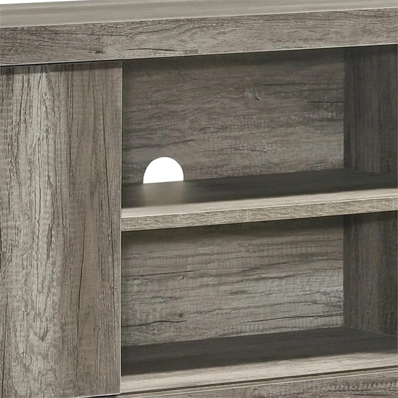 Benjara Amey TV Stand Media Cabinet- 2 Sliding Door and 2 Shelves- Gray Wood