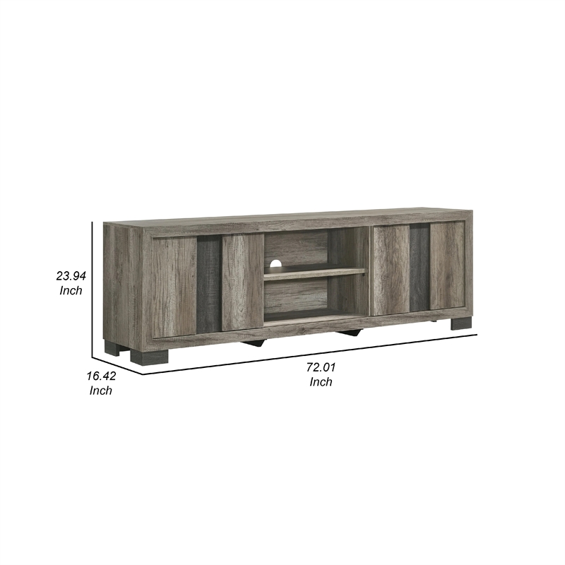 Benjara Amey TV Stand Media Cabinet- 2 Sliding Door and 2 Shelves- Gray Wood