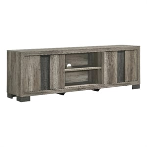 Benjara Amey TV Stand Media Cabinet- 2 Sliding Door and 2 Shelves- Gray Wood