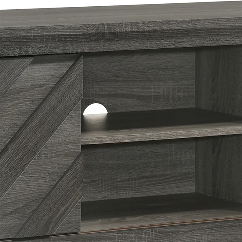Benjara Velz TV Media Stand Cabinet- 2 Chevron Doors. Open Shelves- Dark Gray