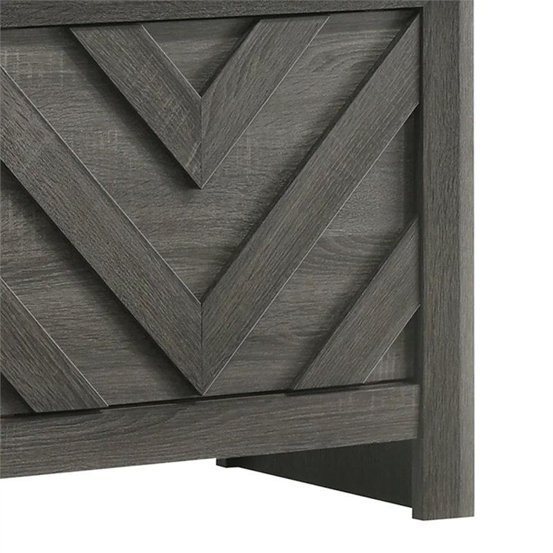 Benjara Velz TV Media Stand Cabinet- 2 Chevron Doors. Open Shelves- Dark Gray