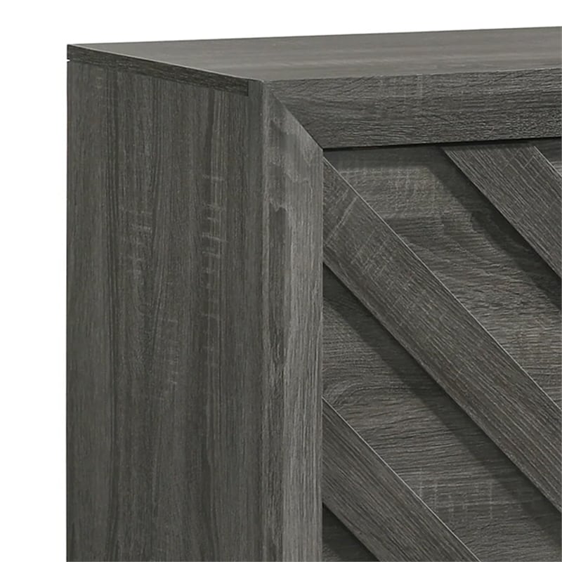 Benjara Velz TV Media Stand Cabinet- 2 Chevron Doors. Open Shelves- Dark Gray