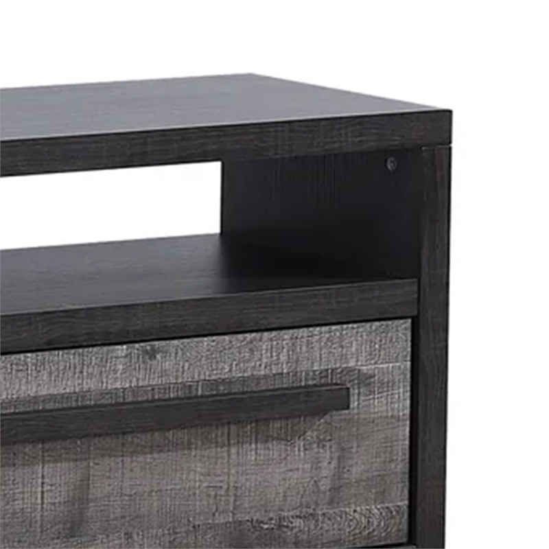 Benjara Ruthe TV Stand Media Console with 2 Drawers- Shelves- Black Gray Wood