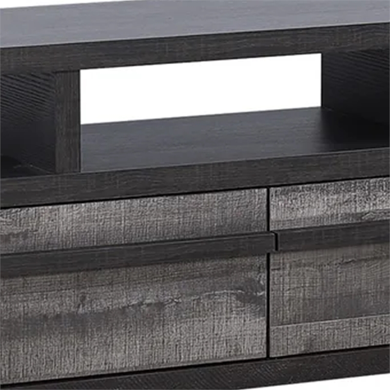 Benjara Ruthe TV Stand Media Console with 2 Drawers- Shelves- Black Gray Wood