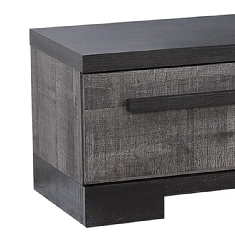 Benjara Ruthe TV Stand Media Console with 2 Drawers- Shelves- Black Gray Wood